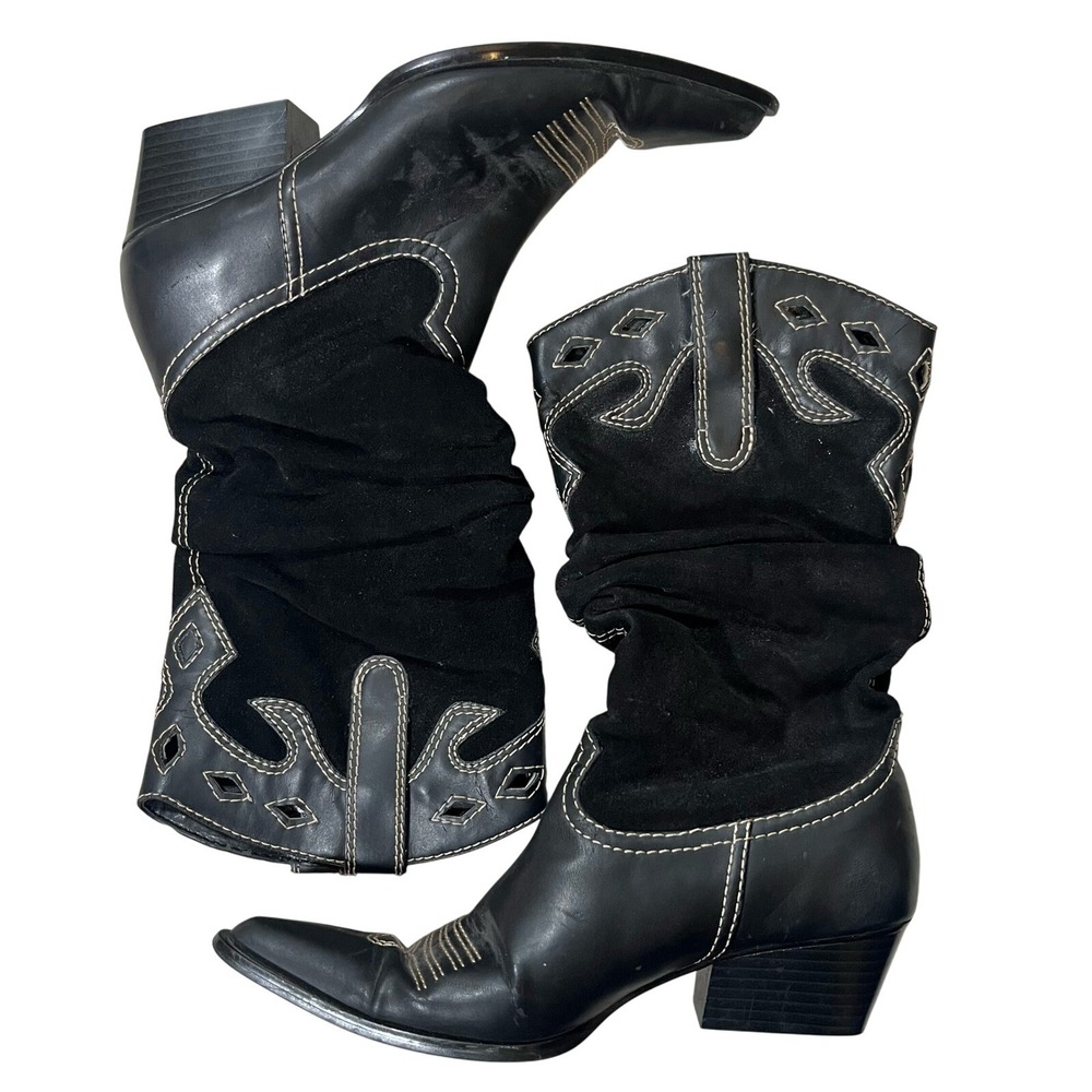 Rampage Black Western Boots Suede‎ Leather Stitch Detail Size 7M